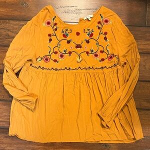 JODIFL Mustard Embroidered Blouse